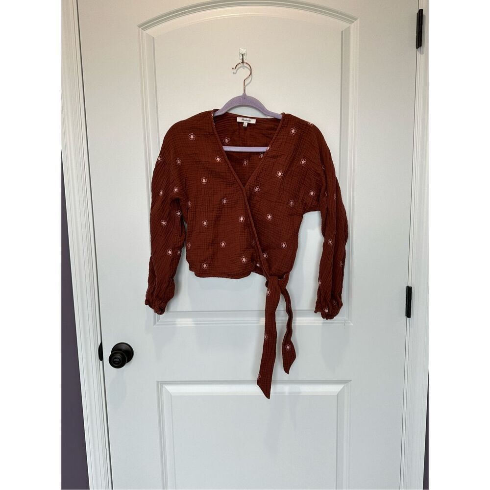 Madewell Lightspun Maira Wrap Top Rust Size XS